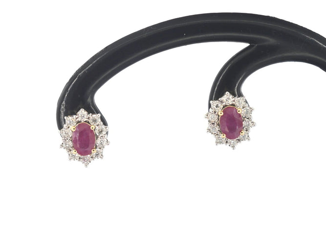 Boucles d'oreilles Boucles d'oreilles en or 14k, diamants naturels et rubis 58 Facettes 2393