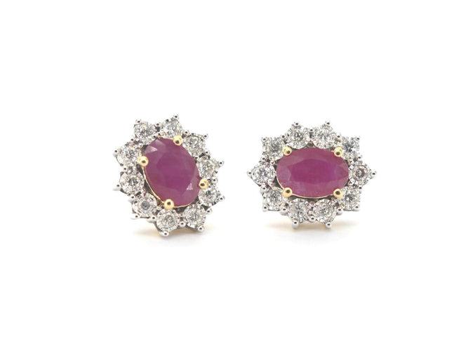Boucles d'oreilles Boucles d'oreilles en or 14k, diamants naturels et rubis 58 Facettes 2393