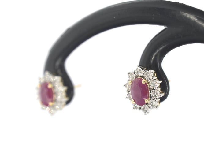 Boucles d'oreilles Boucles d'oreilles en or 14k, diamants naturels et rubis 58 Facettes 2393