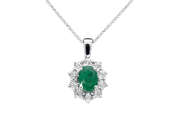 Pendentif Pendentif en or blanc 14 ct, diamants et émeraude 58 Facettes 2395