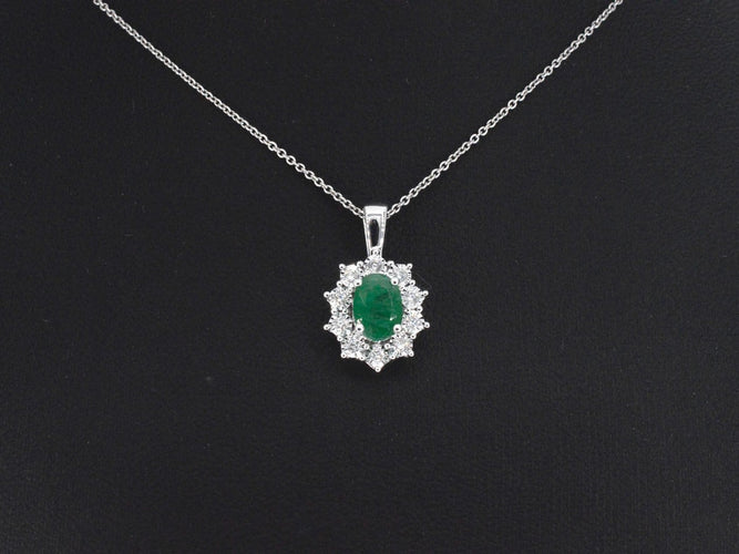 Pendentif Pendentif en or blanc 14 ct, diamants et émeraude 58 Facettes 2395