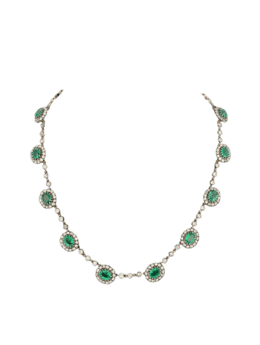 Collier rivière émeraudes naturelles et diamants taille ancienne