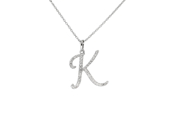 Pendentif lettre K en or 14k et diamants naturels