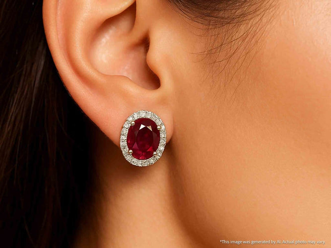 Boucles d'oreilles Boucles d'oreilles halo en or blanc, diamants et rubis 58 Facettes 2414