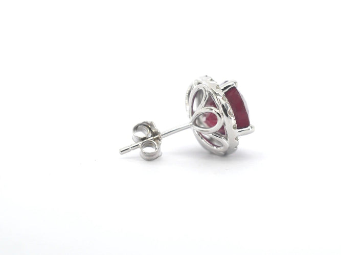 Boucles d'oreilles Boucles d'oreilles halo en or blanc, diamants et rubis 58 Facettes 2414