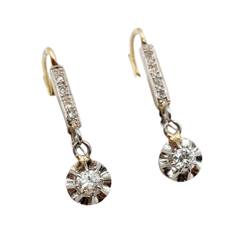 Dormeuses Art déco en or 18k, platine et diamants