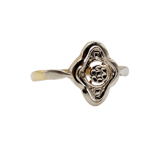 Bague 51 Bague Art déco en or 18k à fleur ciselée 58 Facettes A07880