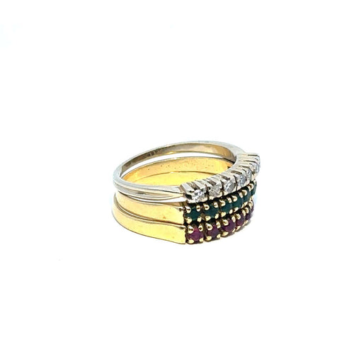 Bague 54 Ensemble de bagues empilables en or jaune 750, rubis, émeraudes et diamants 58 Facettes 50535