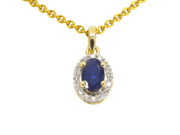 Pendentif halo en or avec diamants et saphir