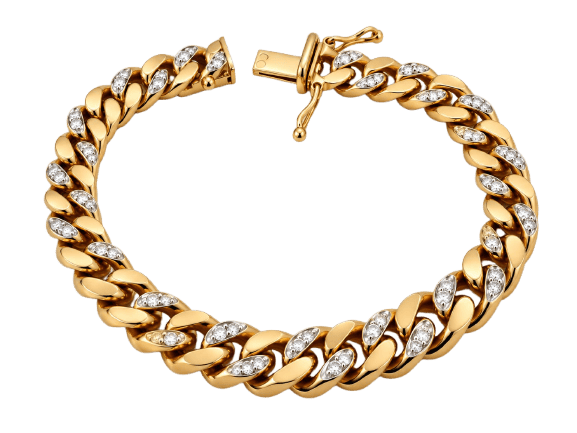Gourmette en or jaune 14 carats et diamants