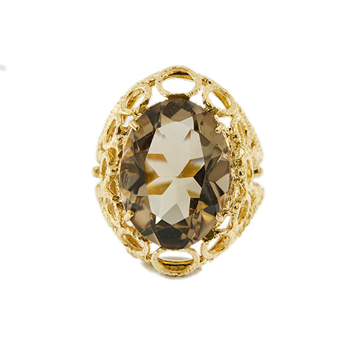 Bague Bague - Quartz fumé ovale en or jaune 18 ct 58 Facettes 34882
