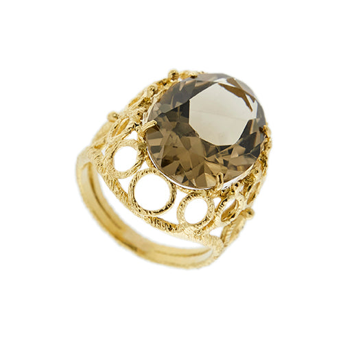 Bague Bague - Quartz fumé ovale en or jaune 18 ct 58 Facettes 34882