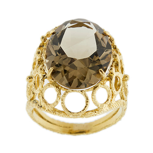 Bague Bague - Quartz fumé ovale en or jaune 18 ct 58 Facettes 34882