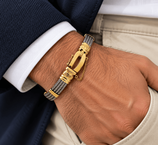 Bracelet Bracelet homme en or jaune 18 carats et acier 58 Facettes Ao