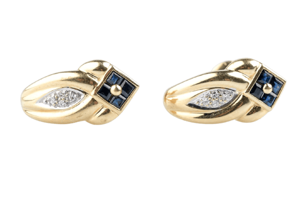 Boucles d’oreilles en or jaune 18K, saphirs et diamants