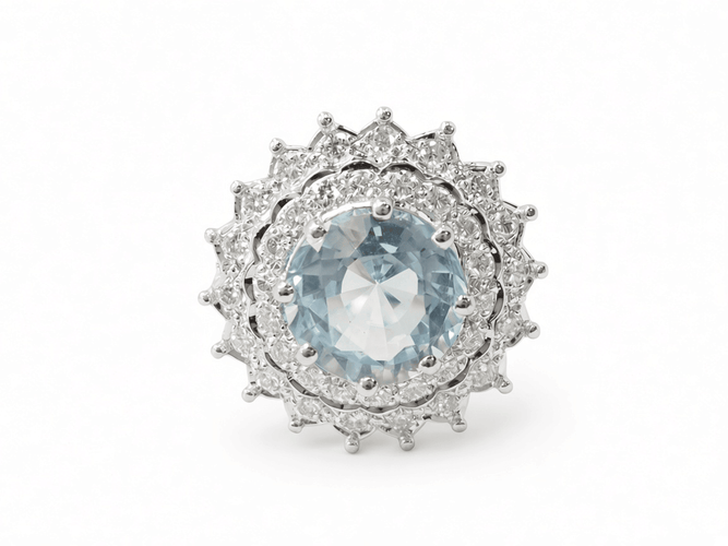 Bague 52.5 Bague entourage vintage aigue-marine, diamants, or blanc et platine 58 Facettes