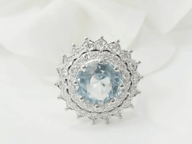 Bague 52.5 Bague entourage vintage aigue-marine, diamants, or blanc et platine 58 Facettes
