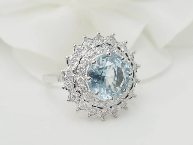 Bague 52.5 Bague entourage vintage aigue-marine, diamants, or blanc et platine 58 Facettes