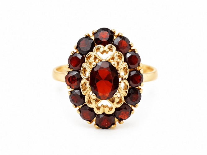 Bague 56 Bague vintage en or jaune 18 carats et grenats 58 Facettes 33647