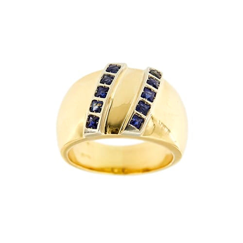 Bague Bague jonc en or jaune et or blanc 18 ct avec saphirs 58 Facettes 37051