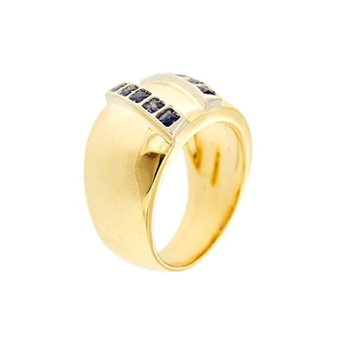 Bague Bague jonc en or jaune et or blanc 18 ct avec saphirs 58 Facettes 37051