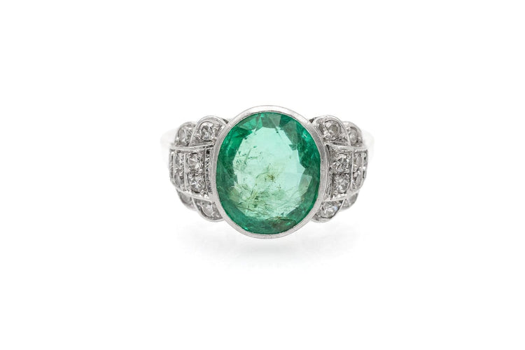 Bague 58 Bague en platine, émeraude de Colombie et diamants 58 Facettes 13592