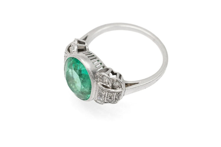 Bague 58 Bague en platine, émeraude de Colombie et diamants 58 Facettes 13592