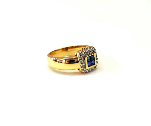 Bague 54 Bague jonc en or jaune, saphirs et diamants 58 Facettes DV-E.500