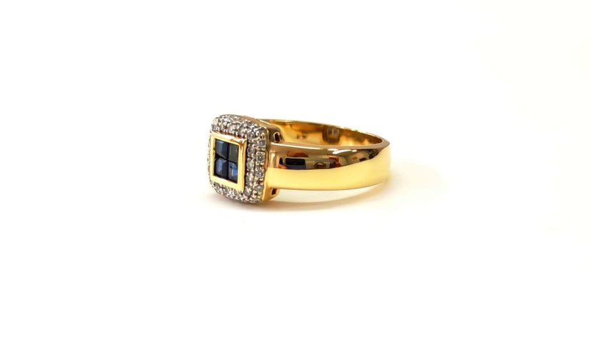 Bague 54 Bague jonc en or jaune, saphirs et diamants 58 Facettes DV-E.500