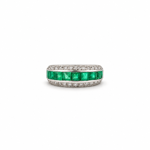 Bague 52 Bague bandeau en or blanc, émeraudes et diamants 58 Facettes 1.0001688/1
