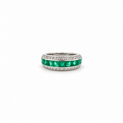 Bague 52 Bague bandeau en or blanc, émeraudes et diamants 58 Facettes 1.0001688/1