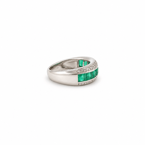 Bague 52 Bague bandeau en or blanc, émeraudes et diamants 58 Facettes 1.0001688/1