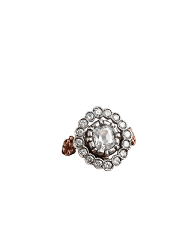 Bague rosette victorienne avec diamants taille ancienne