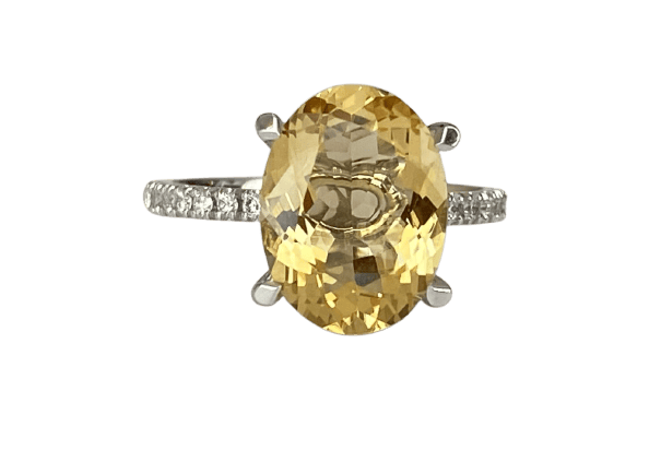 Bague cocktail en or blanc 18k, béryl jaune et diamants