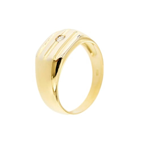 Bague Bague homme - Chevalière en or jaune 18 ct avec diamant 0,08 ct 58 Facettes 35928