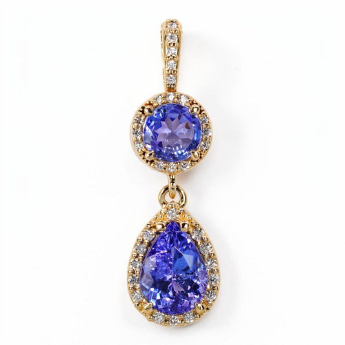 Pendentif Violet Cascade - Pendentif en or jaune 14 ct, tanzanites et diamants 58 Facettes P008