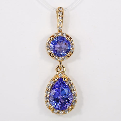 Pendentif Violet Cascade - Pendentif en or jaune 14 ct, tanzanites et diamants 58 Facettes P008