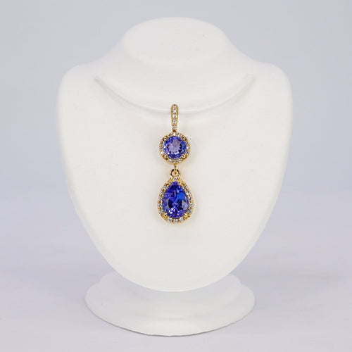 Pendentif Violet Cascade - Pendentif en or jaune 14 ct, tanzanites et diamants 58 Facettes P008