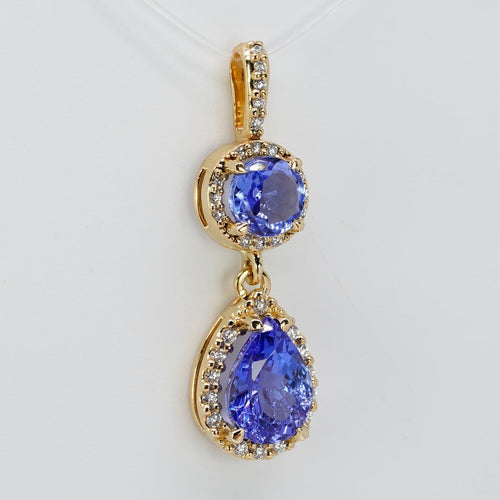 Pendentif Violet Cascade - Pendentif en or jaune 14 ct, tanzanites et diamants 58 Facettes P008