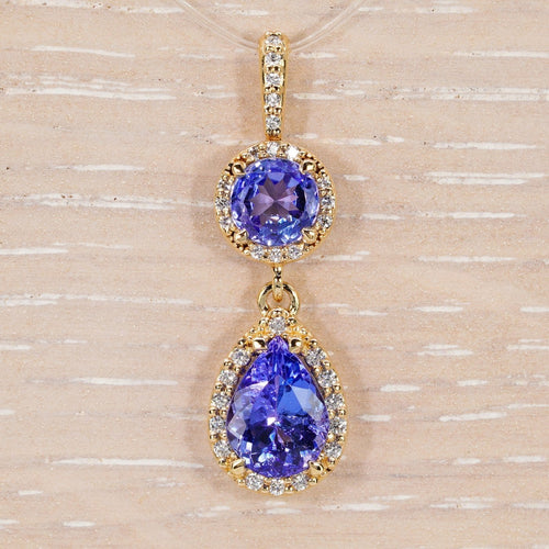 Pendentif Violet Cascade - Pendentif en or jaune 14 ct, tanzanites et diamants 58 Facettes P008