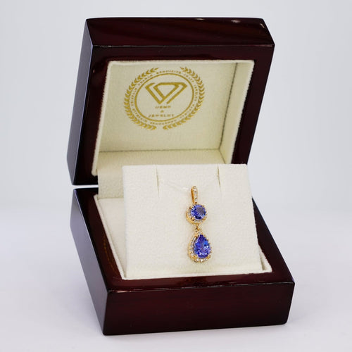 Pendentif Violet Cascade - Pendentif en or jaune 14 ct, tanzanites et diamants 58 Facettes P008