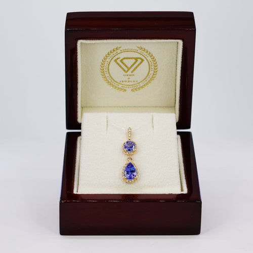 Pendentif Violet Cascade - Pendentif en or jaune 14 ct, tanzanites et diamants 58 Facettes P008