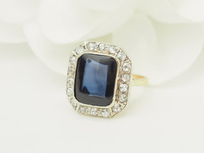 Bague 50 Art Nouveau - Bague ancienne or jaune, saphir Verneuil et diamants 58 Facettes 33850