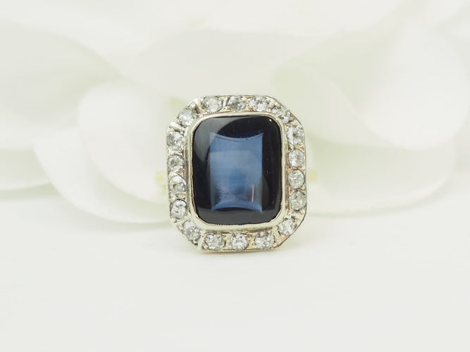 Bague 50 Art Nouveau - Bague ancienne or jaune, saphir Verneuil et diamants 58 Facettes 33850