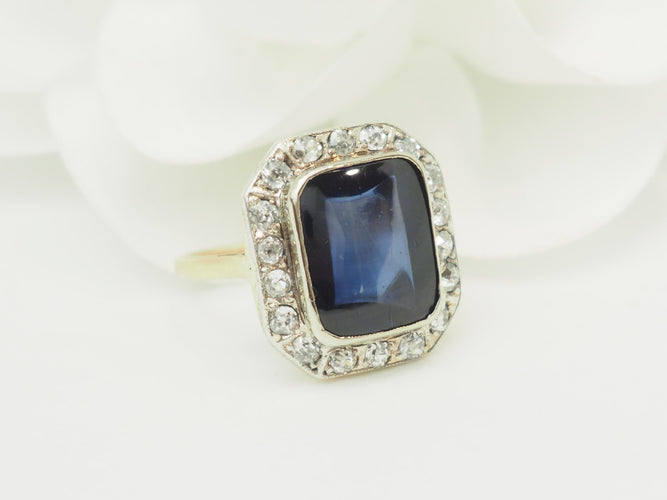 Bague 50 Art Nouveau - Bague ancienne or jaune, saphir Verneuil et diamants 58 Facettes 33850