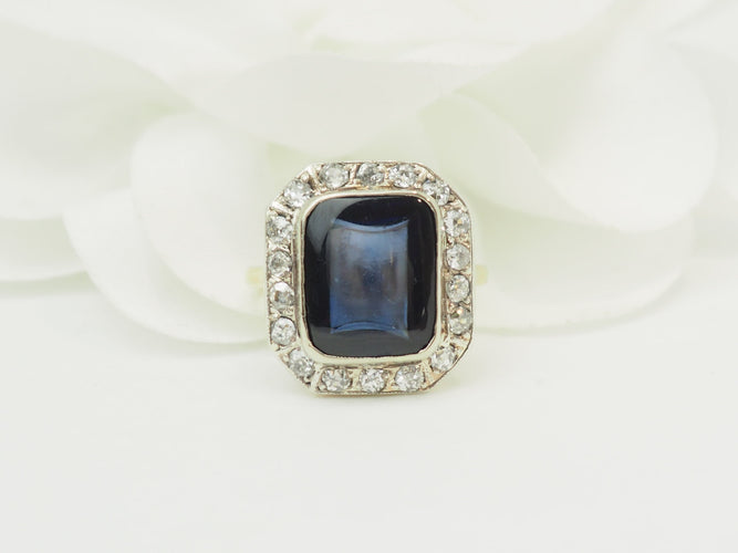 Bague 50 Art Nouveau - Bague ancienne or jaune, saphir Verneuil et diamants 58 Facettes 33850