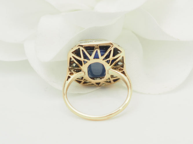 Bague 50 Art Nouveau - Bague ancienne or jaune, saphir Verneuil et diamants 58 Facettes 33850