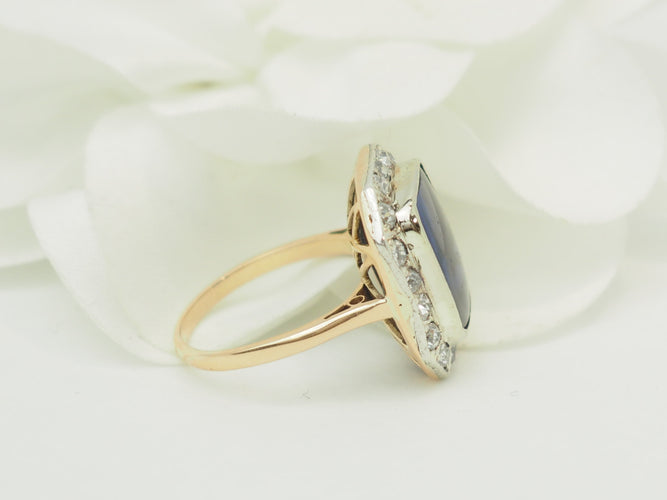 Bague 50 Art Nouveau - Bague ancienne or jaune, saphir Verneuil et diamants 58 Facettes 33850