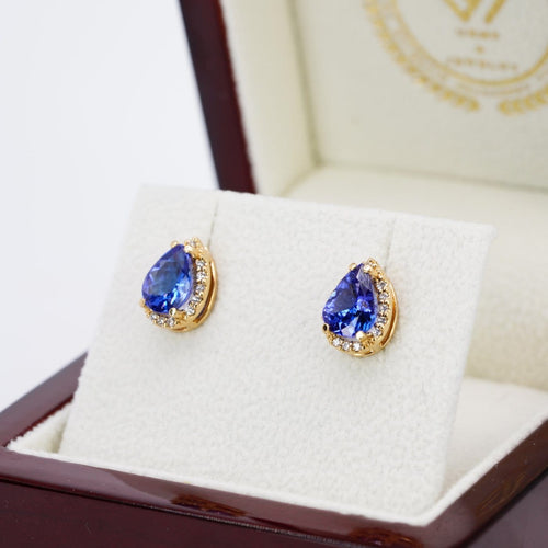 Boucles d'oreilles Boucles d'oreilles en or jaune 18 kt, tanzanites et diamants 58 Facettes E0055