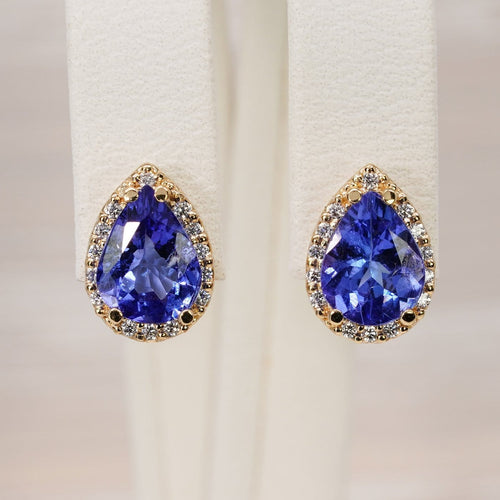 Boucles d'oreilles Boucles d'oreilles en or jaune 18 kt, tanzanites et diamants 58 Facettes E0055